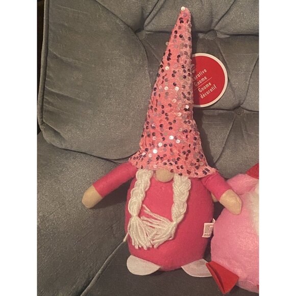 3 Gnome Plush Valentines Day Decorative Hearts 13" Pink Red Seasonal Col… - Picture 5 of 8